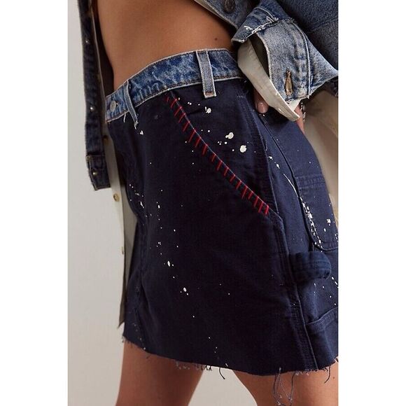 New Free People TRICIA FIX  Carhartt Mini Skirt - Navy Size Large - Picture 3 of 9